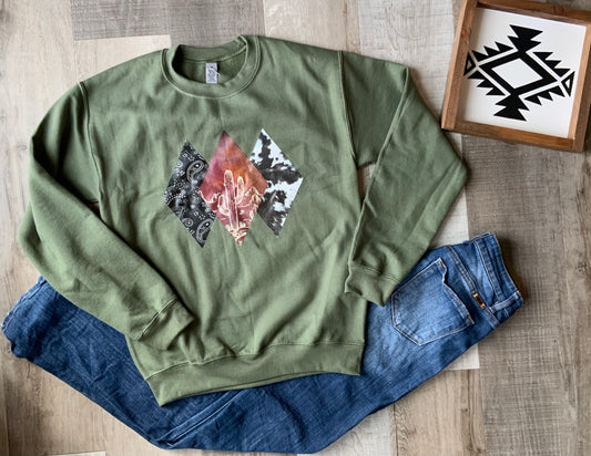 Diamond Cactus Cowhide Adult Crewneck Sweatshirt