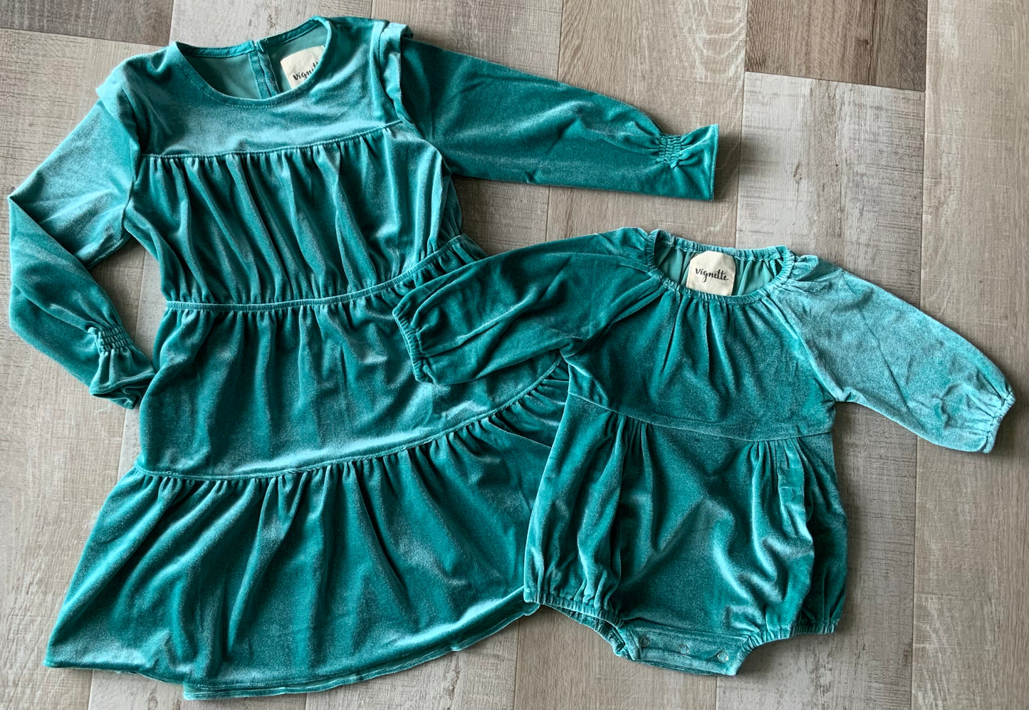 Teal Velvet Bubble Romper & Dress